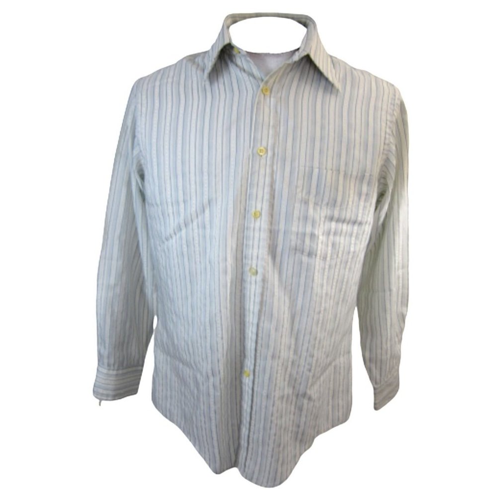 JCPenney Satin Touch vintage 70s Men Dress Shirt long sleeve 15.5-32 blue stripe
